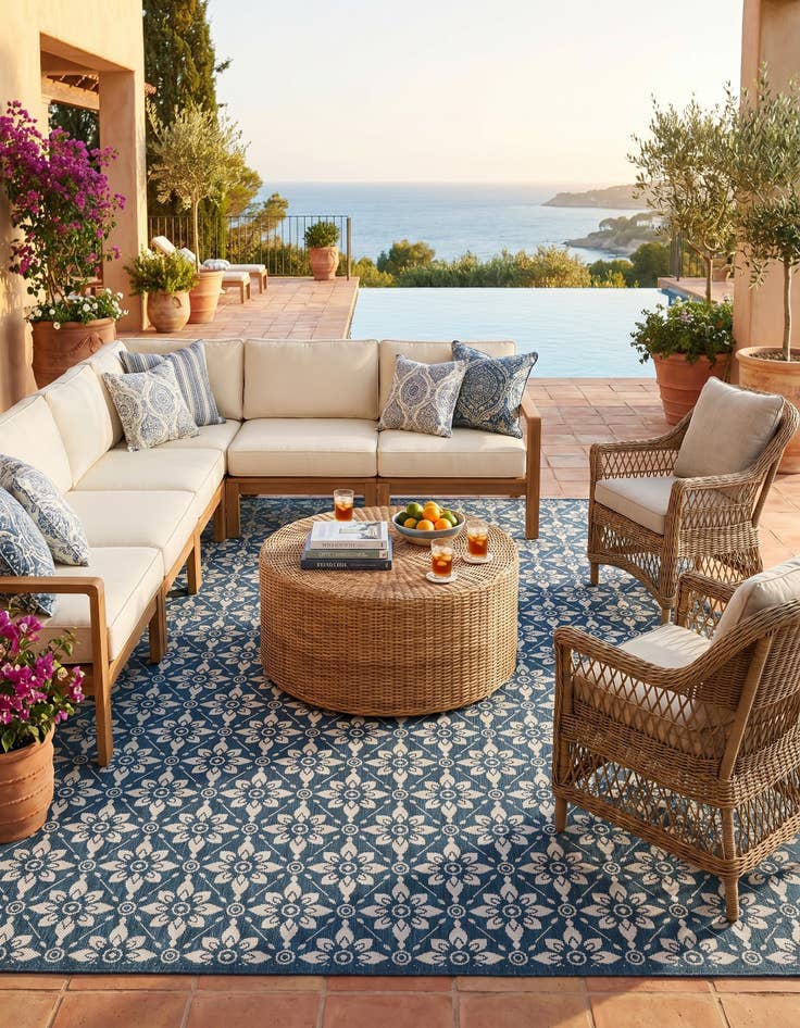 Detail image of 9' x 12' Easy-Clean Trellis Indoor / Outdoor Rug