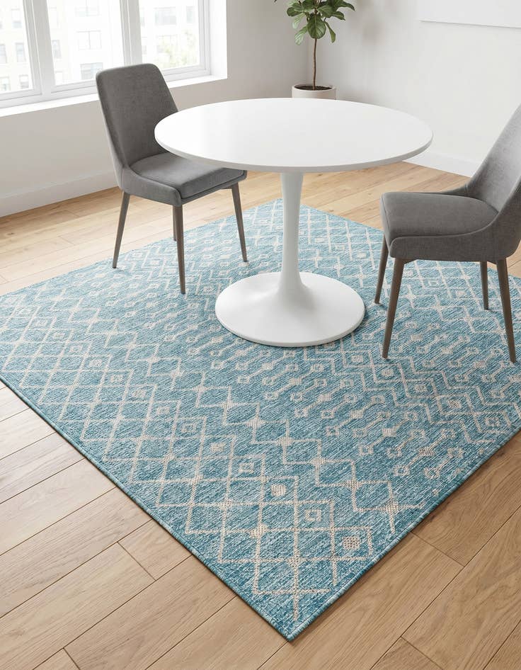 Detail image of 5' 3 x 5' 3 Easy-Clean Lattice Indoor / Outdoor Square Rug