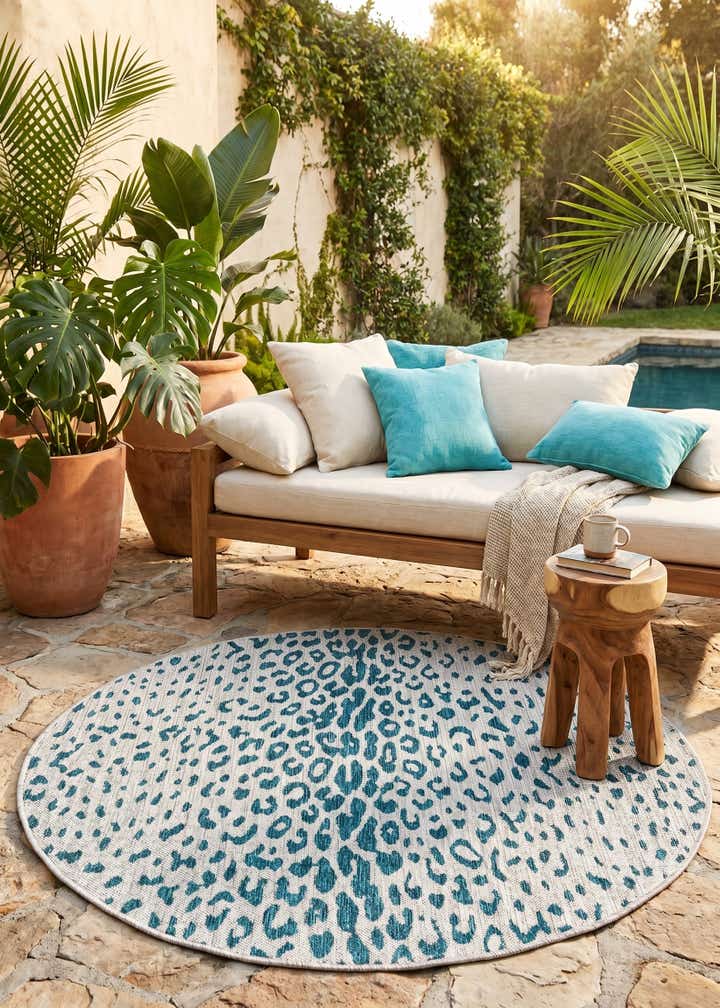 4' x 4' Easy-Clean Safari Indoor / Outdoor Round Rug