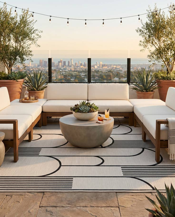 Detail image of 10' x 10' Easy-Clean Modern Indoor / Outdoor Square Rug