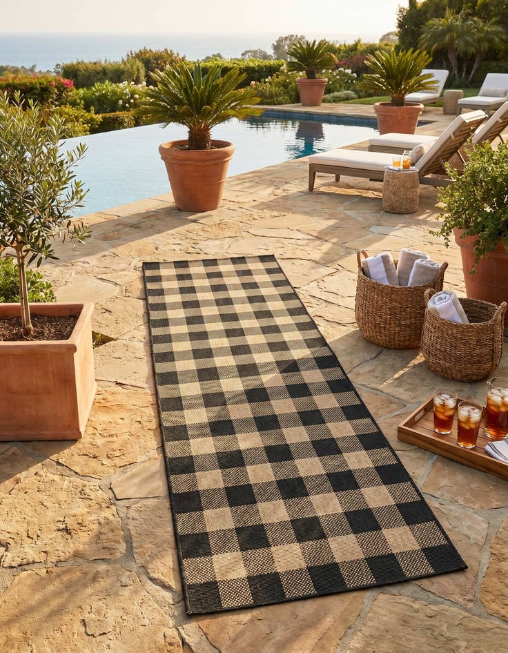 Detail image of 2' x 6' Easy-Clean Checkered Indoor / Outdoor Runner Rug