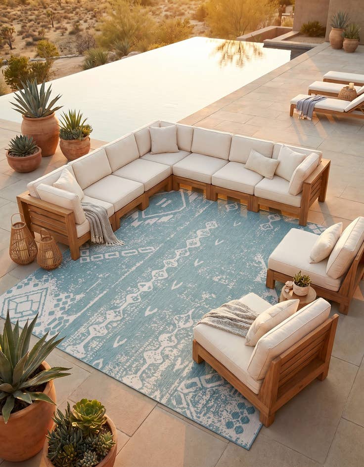 Detail image of 13' x 13' Easy-Clean Bohemian Indoor / Outdoor Square Rug