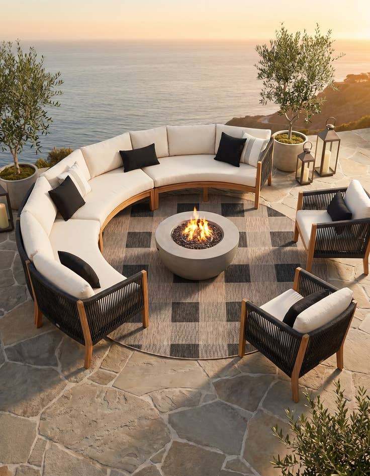 Detail image of 7' 10 x 7' 10 Easy-Clean Checkered Indoor / Outdoor Round Rug