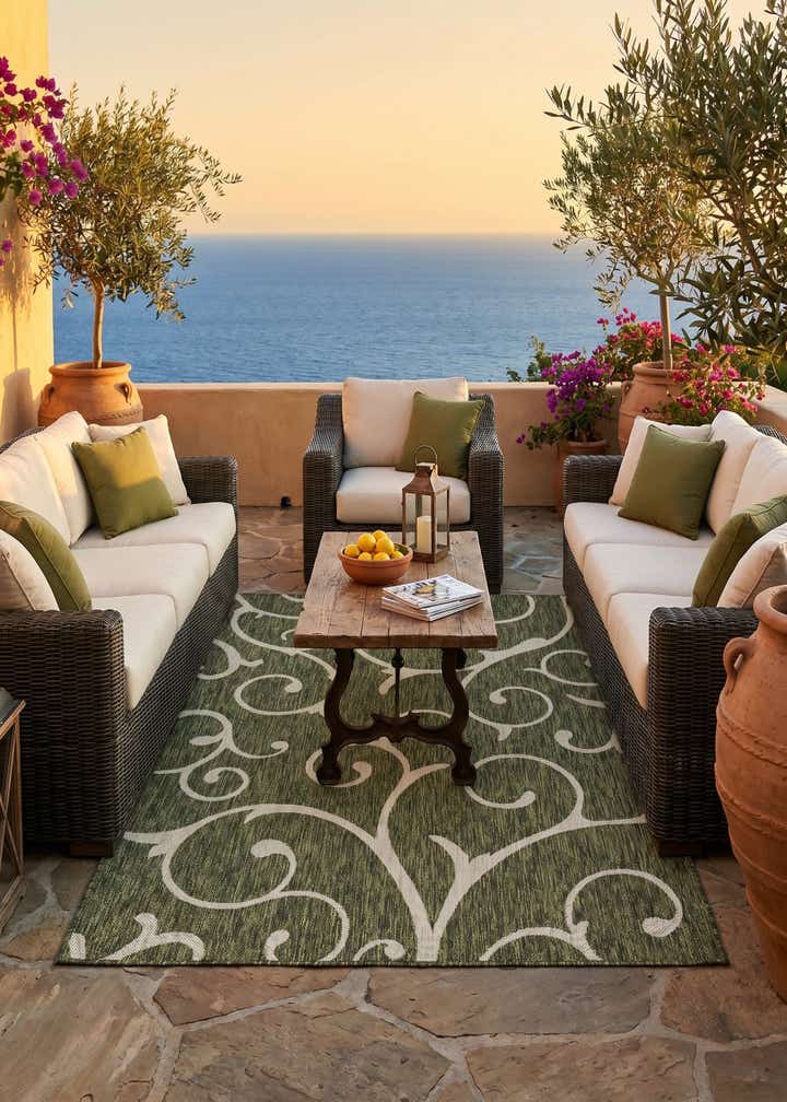 5' 3 x 8' Easy-Clean Botanical Indoor / Outdoor Rug