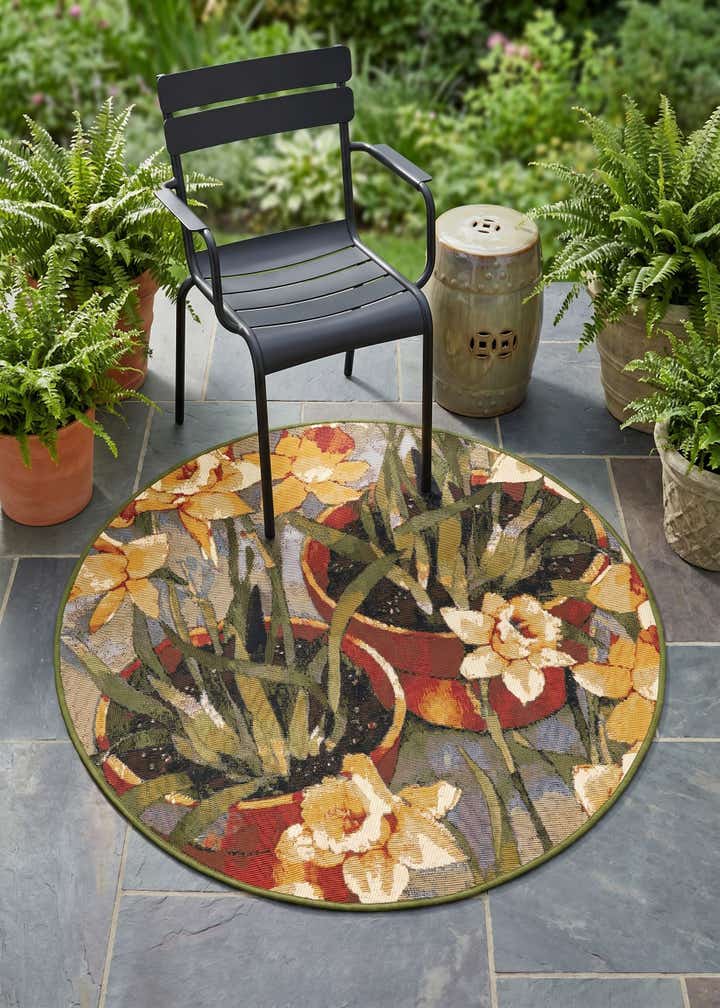 3' x 3' Easy-Clean Botanical Indoor / Outdoor Round Rug