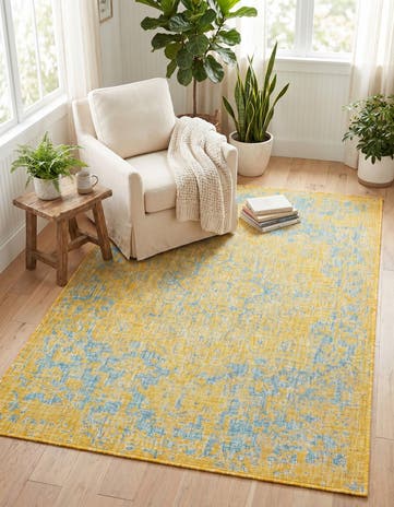 Yellow and Aqua Easy-Clean Jill Zarin Dubai Indoor / Outdoor Rug