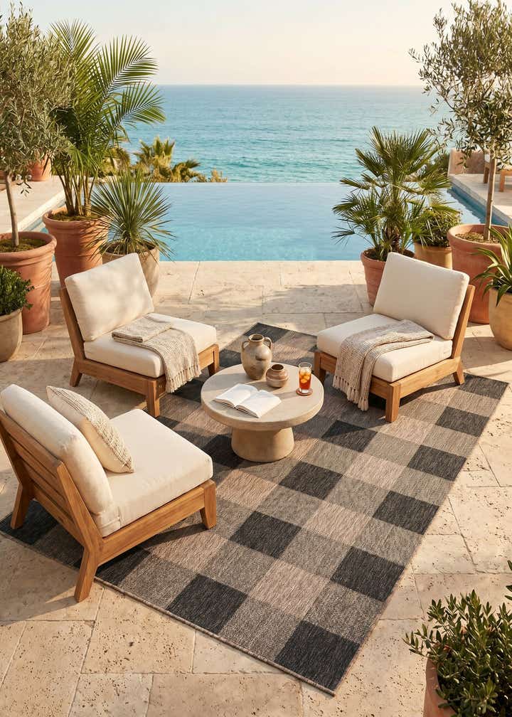 6' x 9' Easy-Clean Checkered Indoor / Outdoor Rug