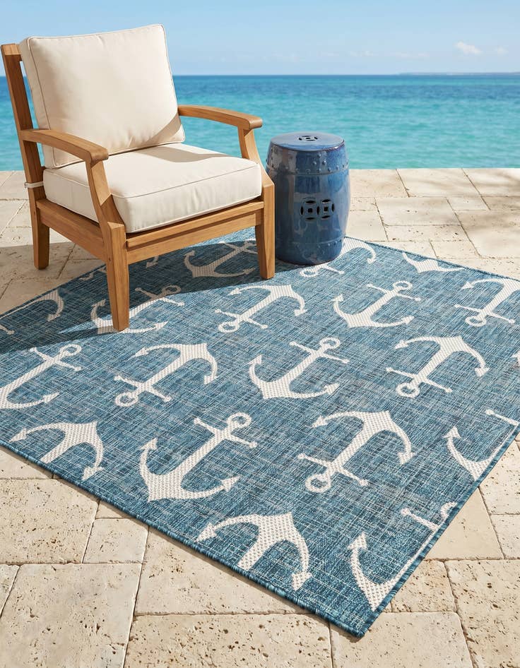 Detail image of 5' 3 x 5' 3 Easy-Clean Coastal Indoor / Outdoor Square Rug