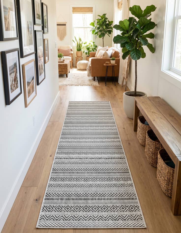 Detail image of 2' x 8' Easy-Clean Striped Indoor / Outdoor Runner Rug