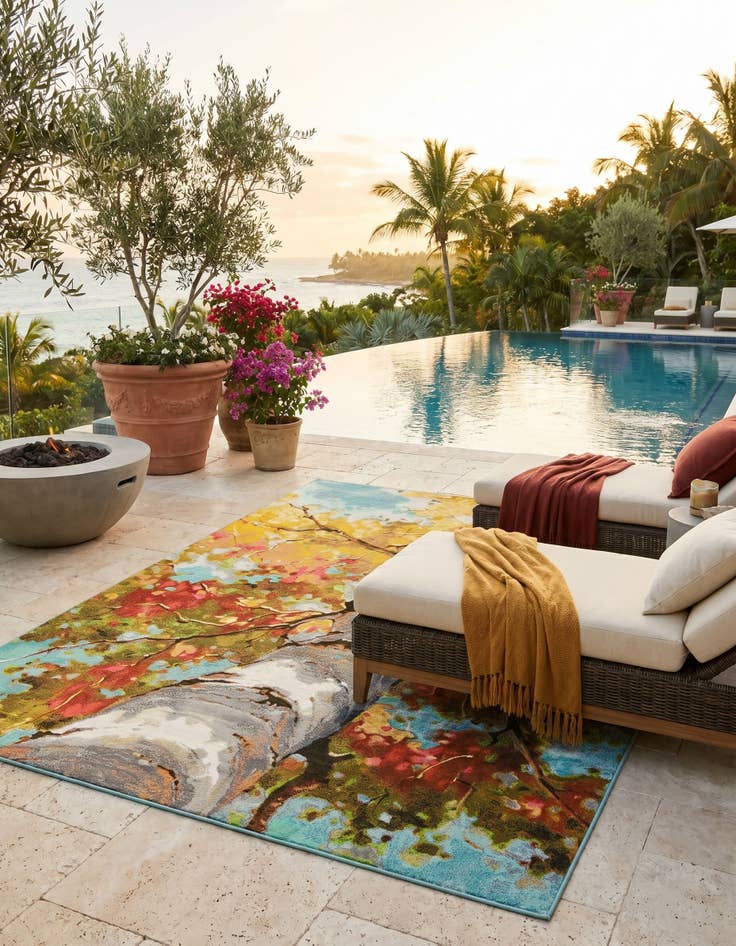Detail image of 7' 10 x 10' Easy-Clean Botanical Indoor / Outdoor Rug