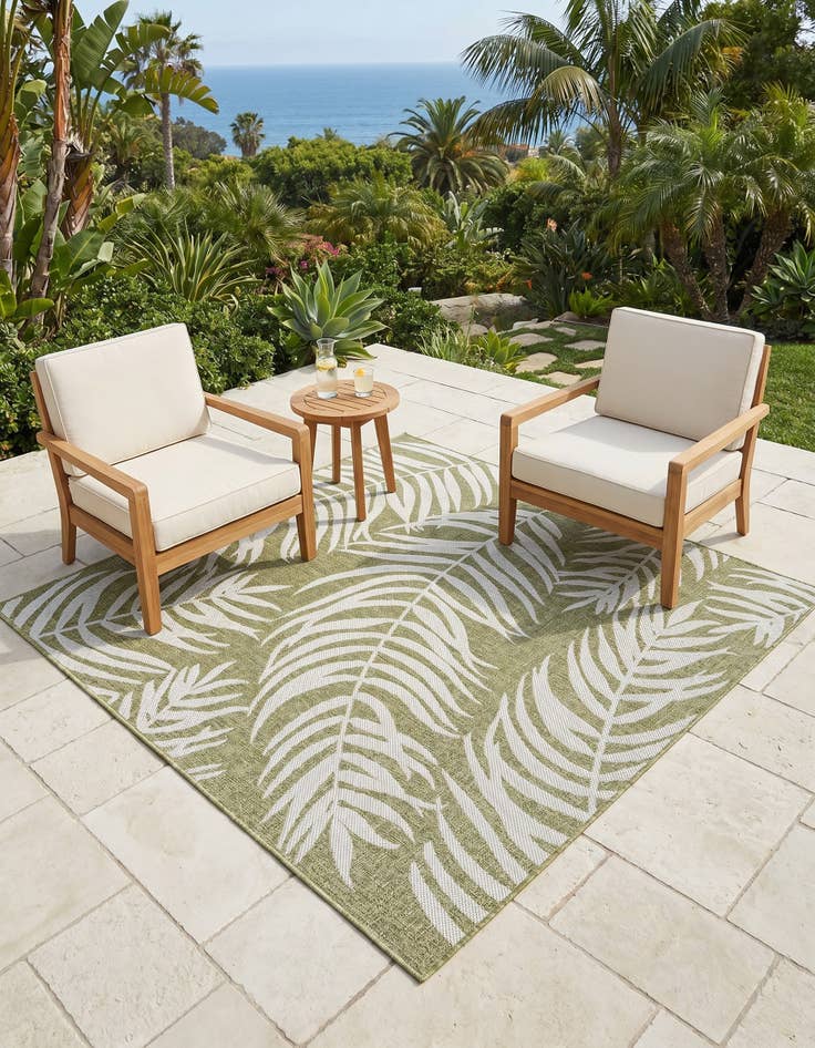 Detail image of 6' x 6' Easy-Clean Botanical Indoor / Outdoor Square Rug