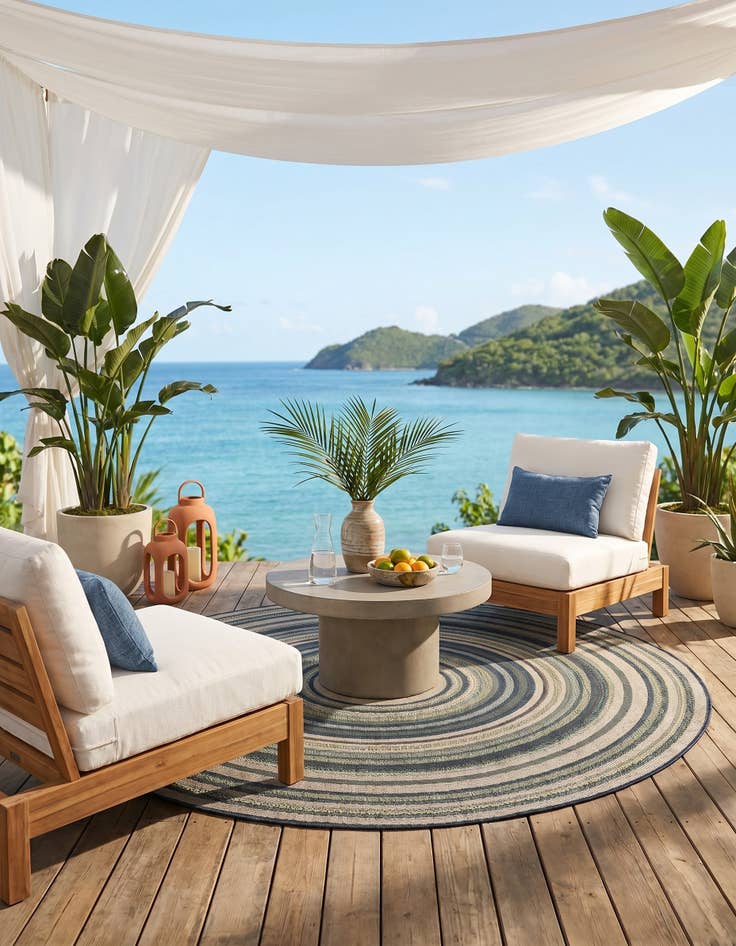 Detail image of 7' x 7' Easy-Clean Baja Indoor / Outdoor Round Rug