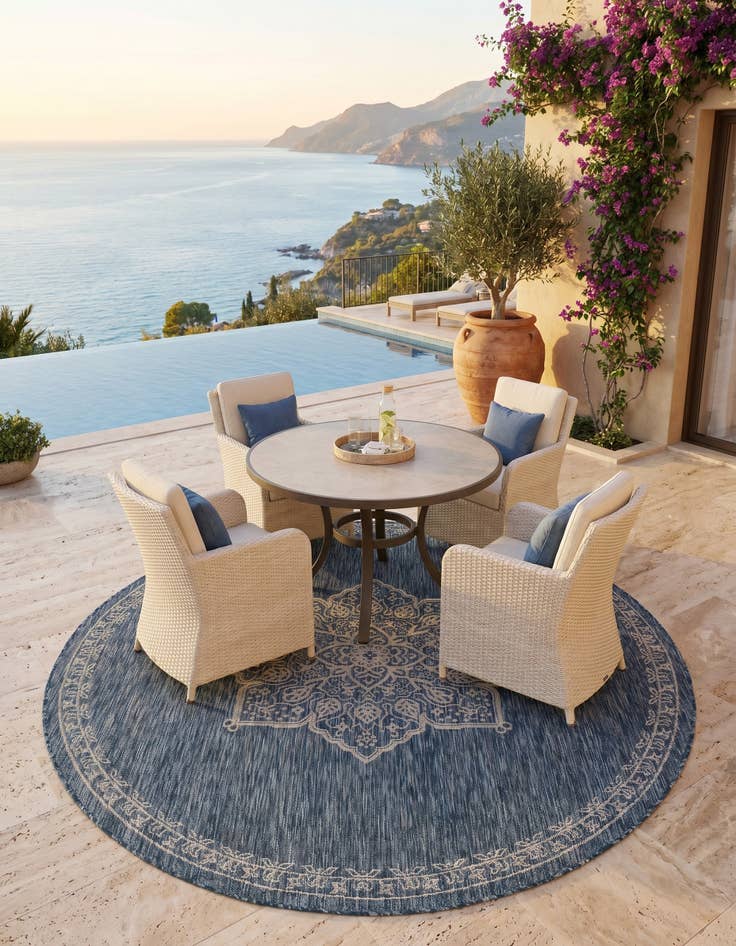 Detail image of 7' 10 x 7' 10 Easy-Clean Traditional Indoor / Outdoor Round Rug