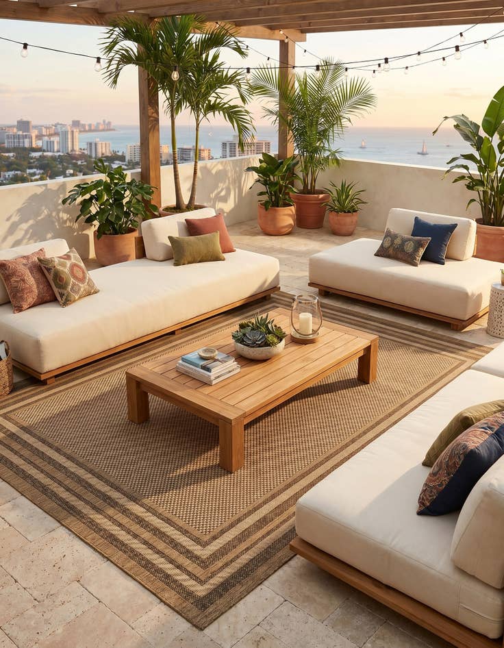 Detail image of 9' x 12' Easy-Clean Border Indoor / Outdoor Rug