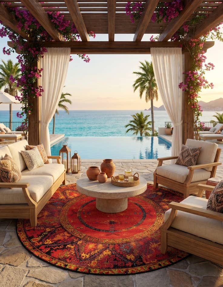 Detail image of 7' 10 x 7' 10 Easy-Clean Tribal Indoor / Outdoor Round Rug