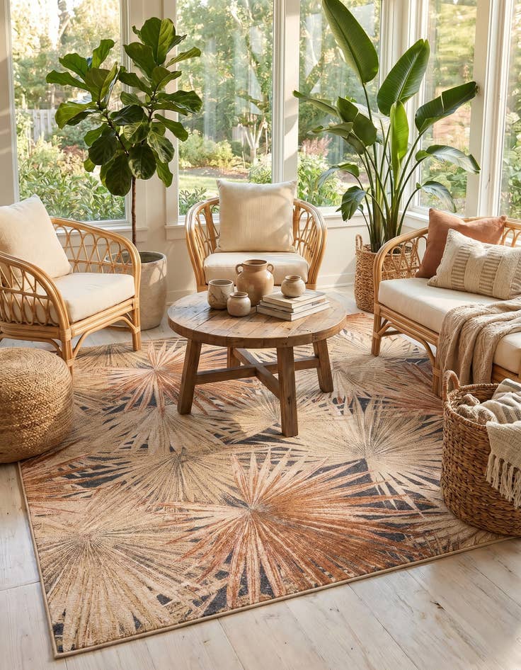 Detail image of 10' x 10' Easy-Clean Botanical Indoor / Outdoor Square Rug