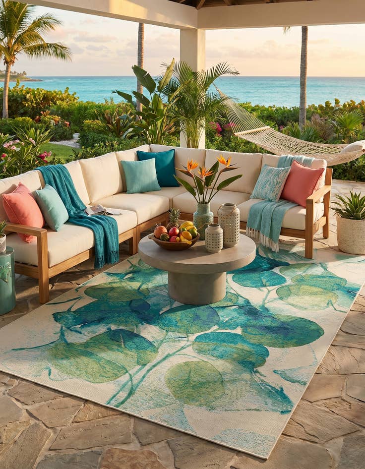 Detail image of 5' 3 x 8' Easy-Clean Botanical Indoor / Outdoor Rug