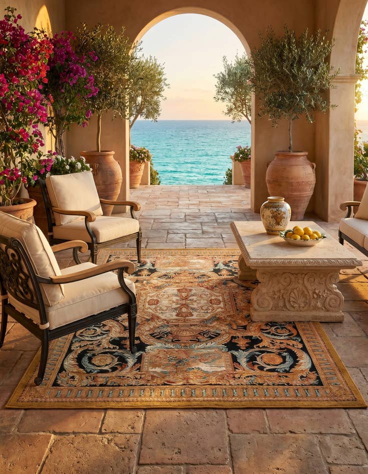 Detail image of 5' 3 x 7' Easy-Clean Traditional Indoor / Outdoor Rug