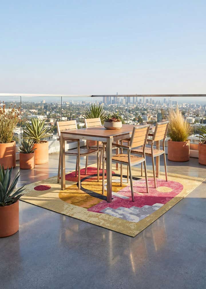 7' 10 x 7' 10 Easy-Clean Modern Indoor / Outdoor Square Rug