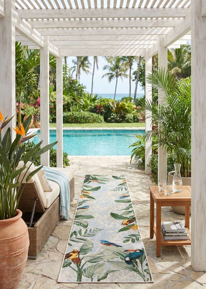 2' 7 x 12' Easy-Clean Botanical Indoor / Outdoor Runner Rug