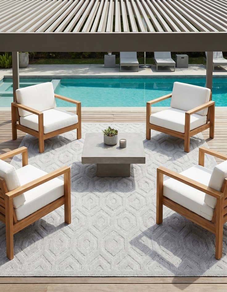 Detail image of 7' 10 x 7' 10 Easy-Clean Trellis Textured Indoor / Outdoor Square Rug
