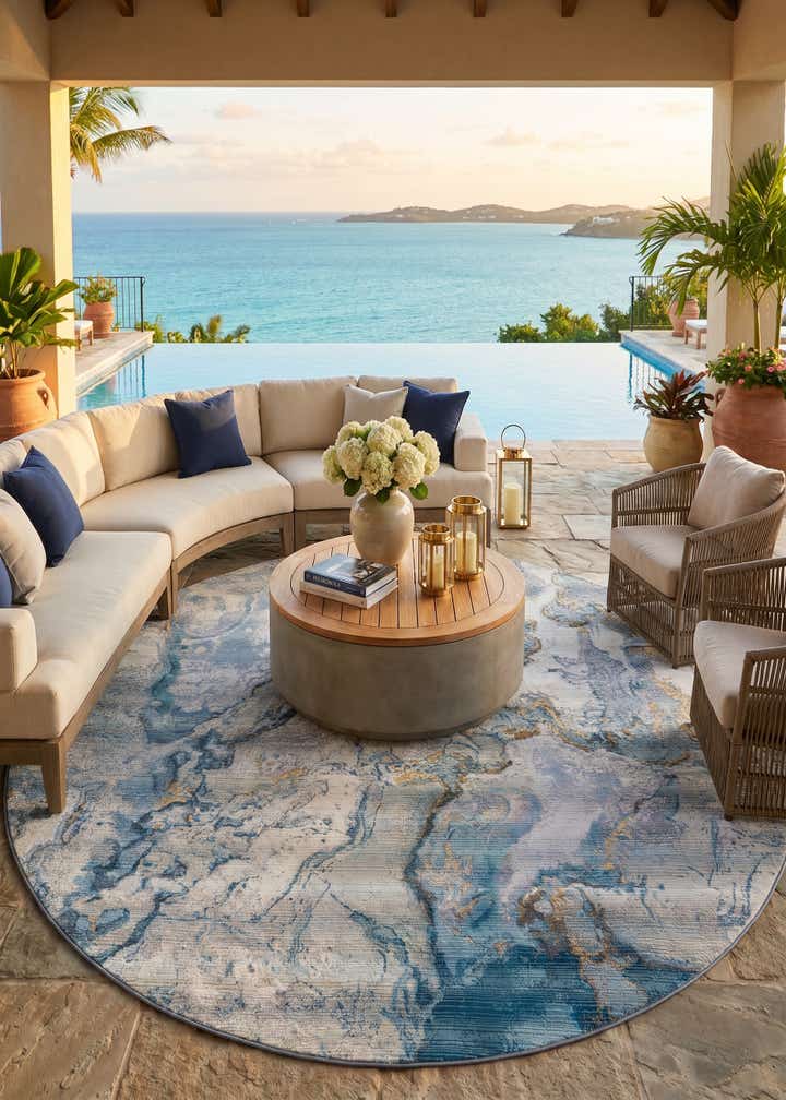 10' x 10' Easy-Clean Modern Indoor / Outdoor Round Rug