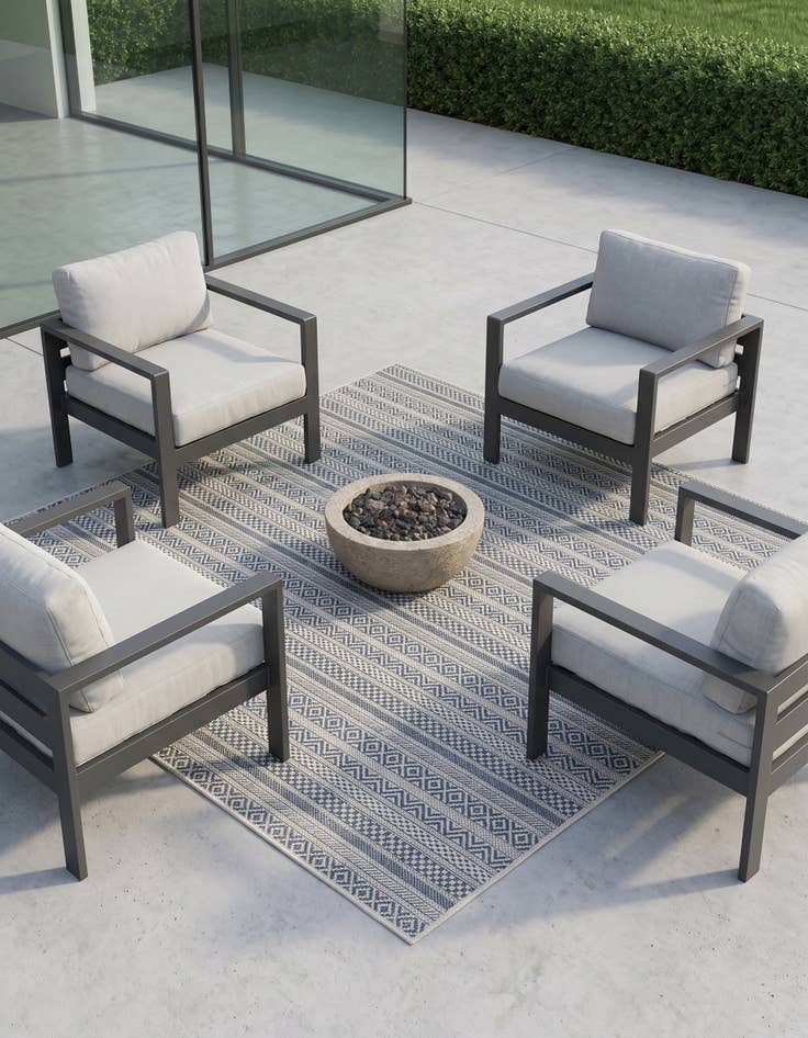 Detail image of 5' 3 x 5' 3 Easy-Clean Striped Indoor / Outdoor Square Rug