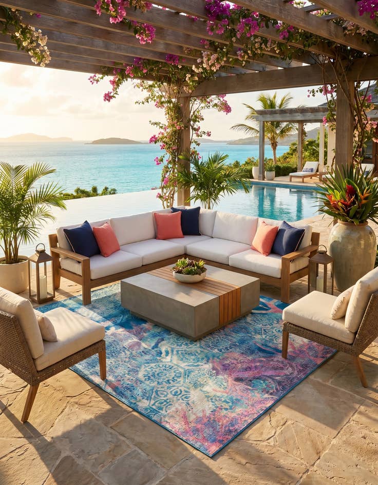 Detail image of 7' 10 x 10' Easy-Clean Coastal Indoor / Outdoor Rug