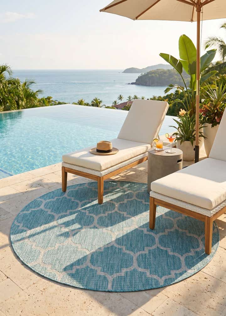 5' 3 x 5' 3 Easy-Clean Trellis Indoor / Outdoor Round Rug