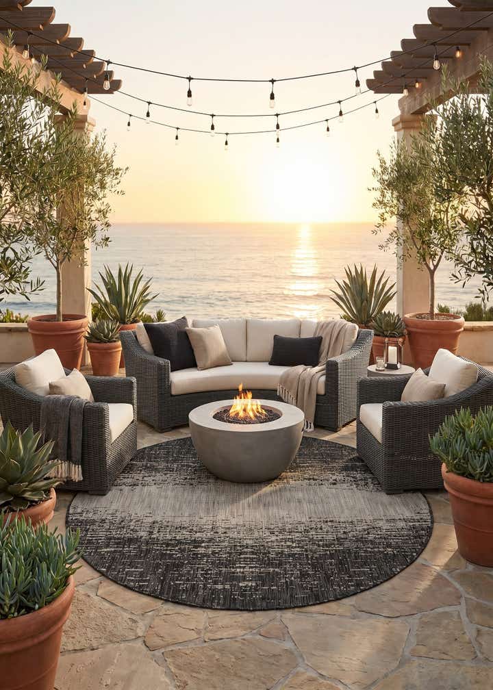 5' 3 x 5' 3 Easy-Clean Modern Indoor / Outdoor Round Rug