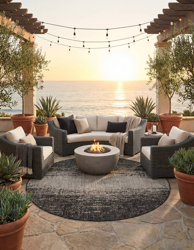 Detail image of 5' 3 x 5' 3 Easy-Clean Modern Indoor / Outdoor Round Rug