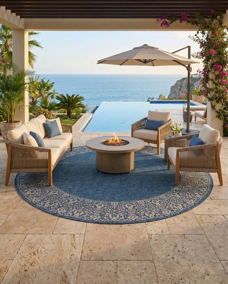 Detail image of 13' x 13' Easy-Clean Border Indoor / Outdoor Round Rug
