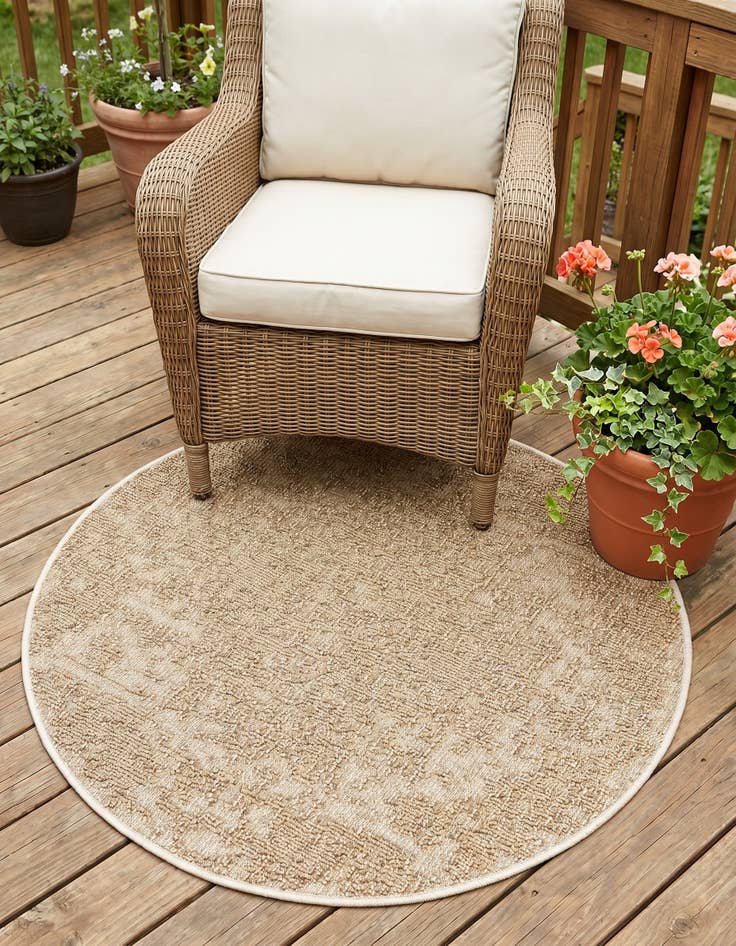 Detail image of 3' 1 x 3' 1 Easy-Clean Traditional Indoor / Outdoor Round Rug