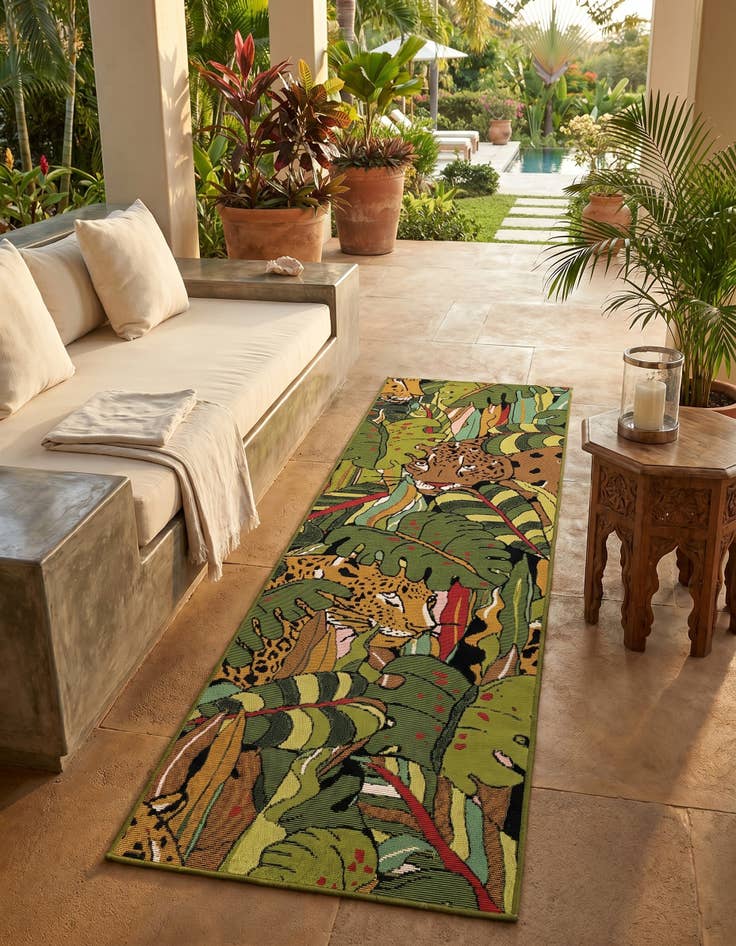 Detail image of 2' x 6' Easy-Clean Botanical Indoor / Outdoor Runner Rug