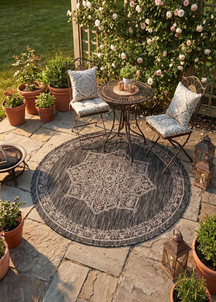 4' x 4' Easy-Clean Traditional Indoor / Outdoor Round Rug
