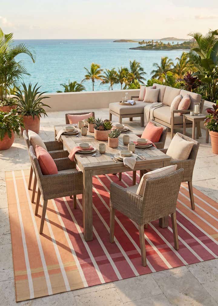 10' x 10' Easy-Clean Striped Indoor / Outdoor Square Rug