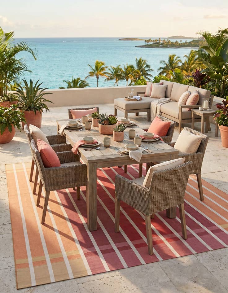 Detail image of 10' x 10' Easy-Clean Striped Indoor / Outdoor Square Rug