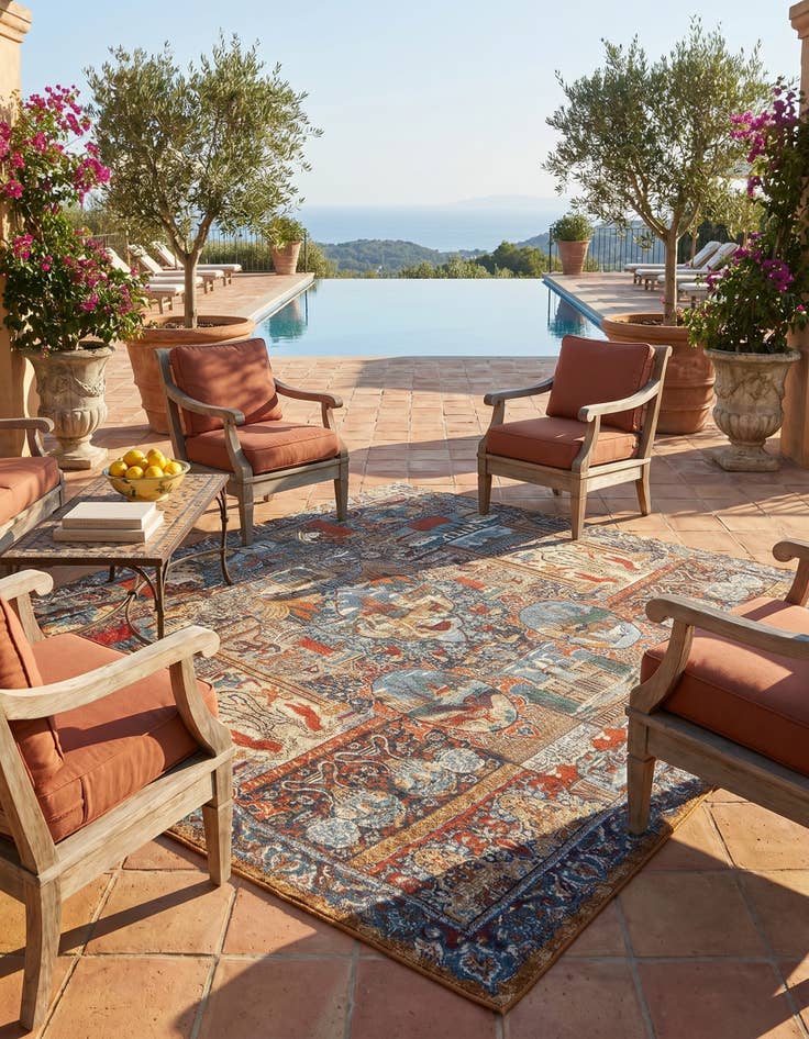 Detail image of 7' 10 x 7' 10 Easy-Clean Traditional Indoor / Outdoor Square Rug