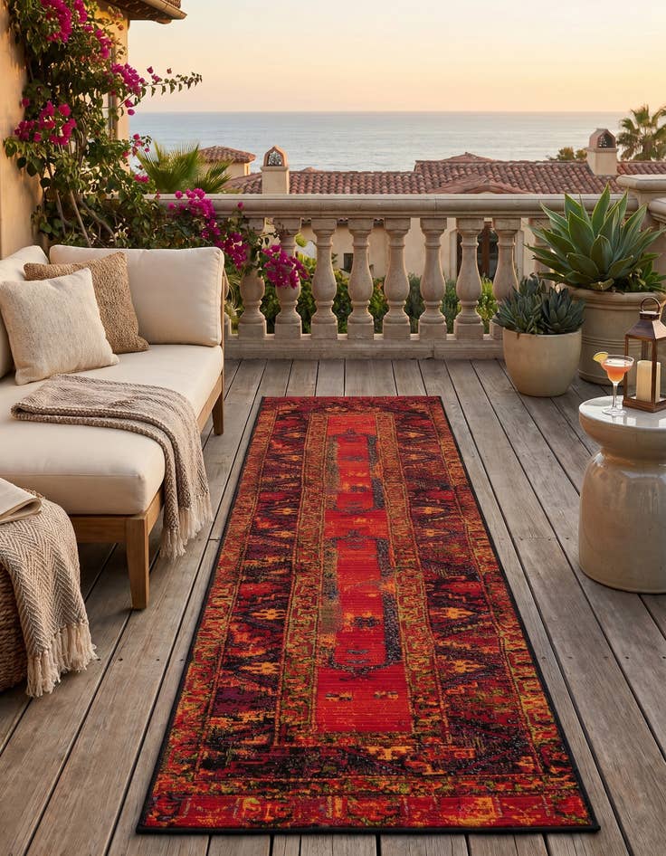 Detail image of 2' x 8' Easy-Clean Tribal Indoor / Outdoor Runner Rug