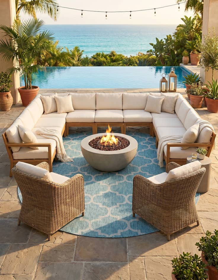 Detail image of 7' 10 x 10' Easy-Clean Lattice Indoor / Outdoor Oval Rug