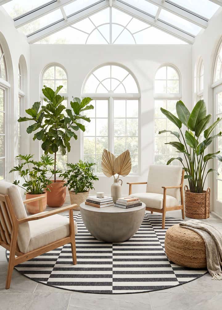 10' 8 x 10' 8 Easy-Clean Striped Indoor / Outdoor Round Rug