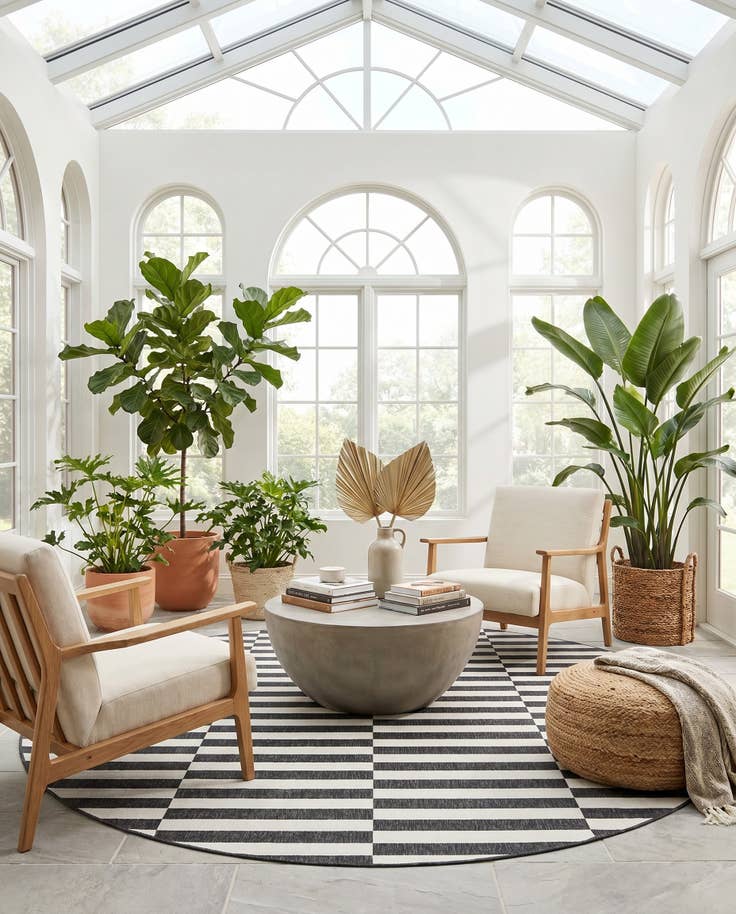 Detail image of 10' 8 x 10' 8 Easy-Clean Striped Indoor / Outdoor Round Rug