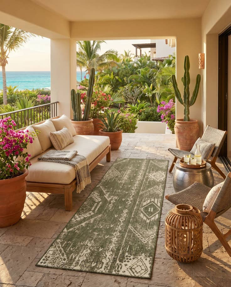 Detail image of 2' x 8' Easy-Clean Bohemian Indoor / Outdoor Runner Rug