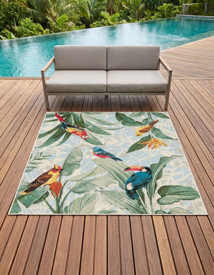 Detail image of 5' 3 x 5' 3 Easy-Clean Botanical Indoor / Outdoor Square Rug