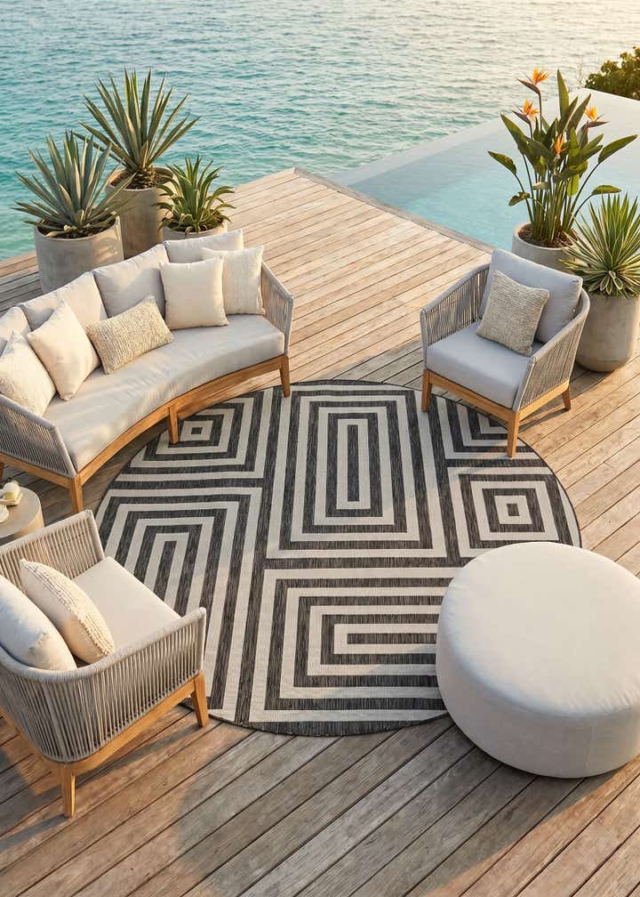10' x 10' Easy-Clean Modern Indoor / Outdoor Round Rug