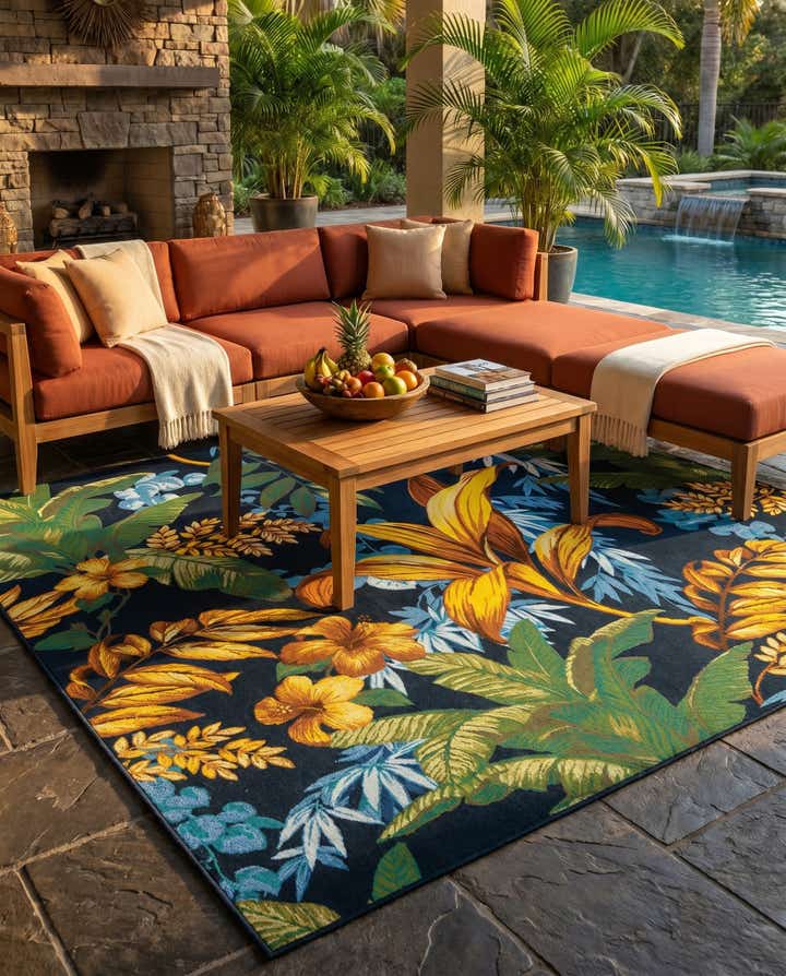7' 10 x 7' 10 Easy-Clean Botanical Indoor / Outdoor Square Rug