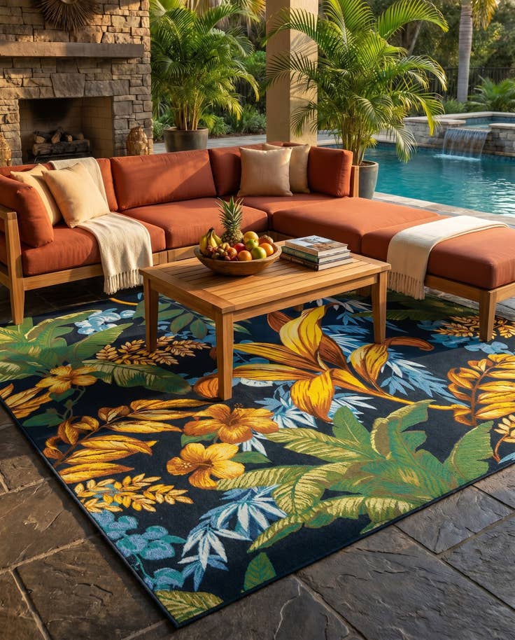 Detail image of 7' 10 x 7' 10 Easy-Clean Botanical Indoor / Outdoor Square Rug