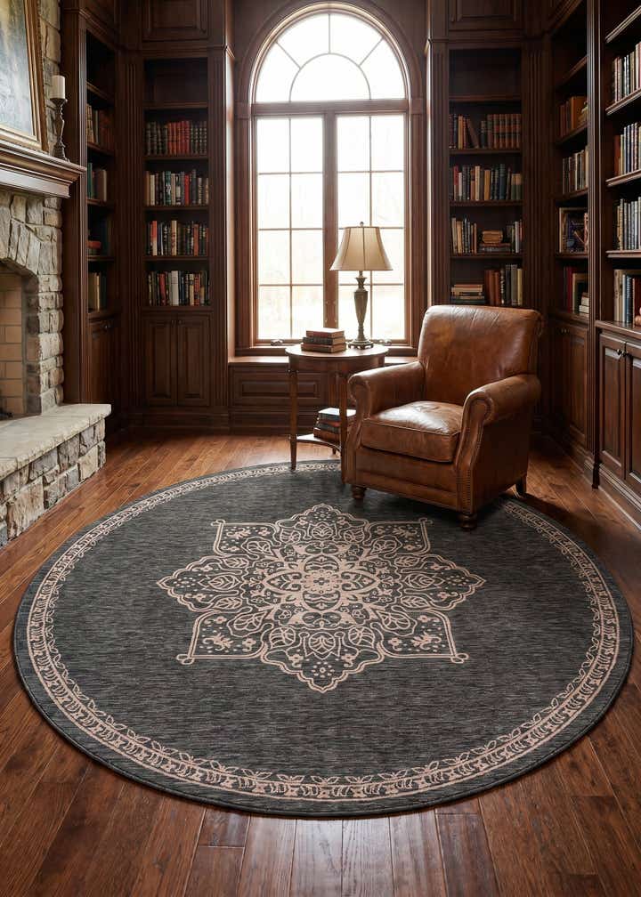 13' x 13' Easy-Clean Traditional Indoor / Outdoor Round Rug