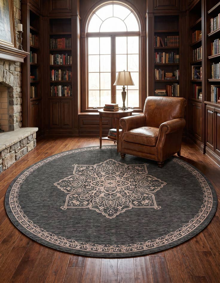 Detail image of 13' x 13' Easy-Clean Traditional Indoor / Outdoor Round Rug
