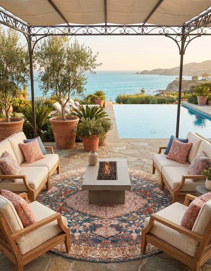 Detail image of 7' 10 x 7' 10 Easy-Clean Traditional Indoor / Outdoor Round Rug